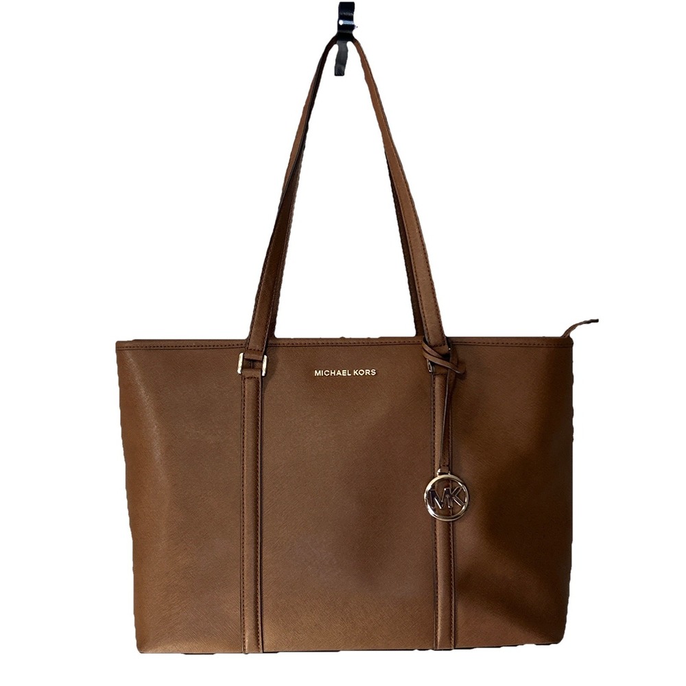 Michael Kors Sady Large Multifunctional Top Zip Tote Brown Laptop Bag EUC